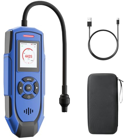 TopTes PT-990 Rechargeable Gas Leak Detector with 11 inch Probe, Detection Range 0-10000 ppm, Data Logging & 3 Types Alarm, Natural Gas Detector for Propane, Methane for Industrial & Home - Blue
