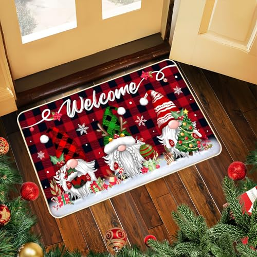 ZoneYan Fußmatte Weihnachten, Weihnachtswichtel Fußmatte, Schmutzfangmatte Waschbar für Innen und Außen, rutschfest Weihnachts Fußmattes für Flur, Wohnzimmer, Badezimmer (40 x 60 cm)