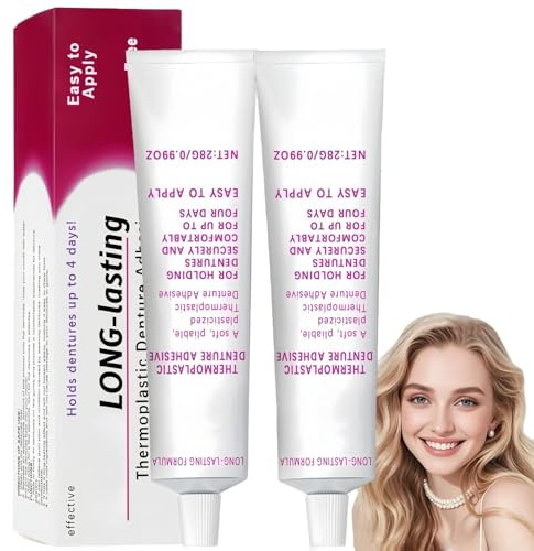 28G Thermoplastic Denture Adhesive Cream,Denture Silicone Reline Adhesive Cream,Women False Teeth Adhesive,Non Glue Denture Adhesive,Convenient Dental Glue,28G Den/ture Repair Kit for All types (2)