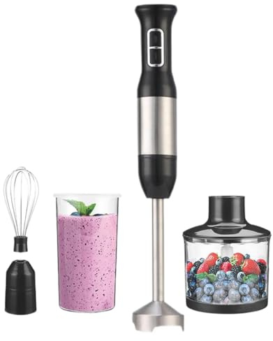 Frullatore a Immersione Elettrico, 400W Potenza 4 Lame in Acciaio Inossidabile, Tritatutto, Frullino & Montalattele, per Purea, Zuppa, Salsa, Frullato, Alimenti per Bambini (Cucina)