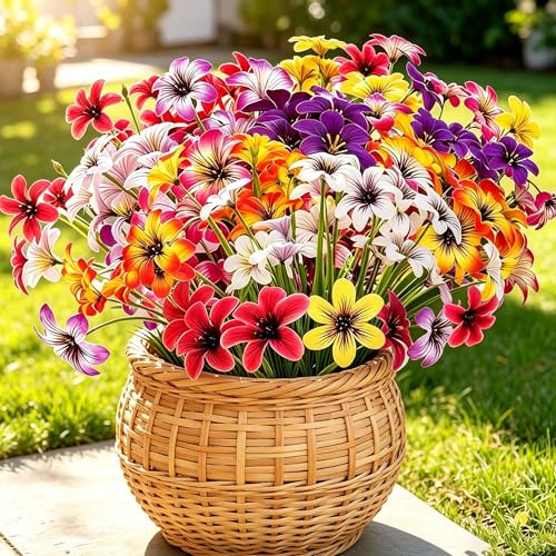 QIHANS 16 Bundles Artificial Flowers Outdoor 8 Colors Pansy Silk Flowers | UV Resistant Faux Plants for Outdoors Realistic Faux Plastic Flower Garden Graves Porch Home Decor, Multicolor