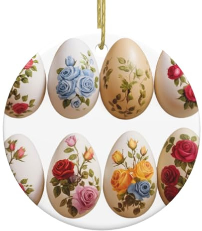 Runde Weihnachts-Keramik-Anhänger, YYHHAOFA Ostereier, bemalt mit Rosen, Bild sind glatt und zart für Feiertagsdekoration, Party, Tanz und Schaufenster