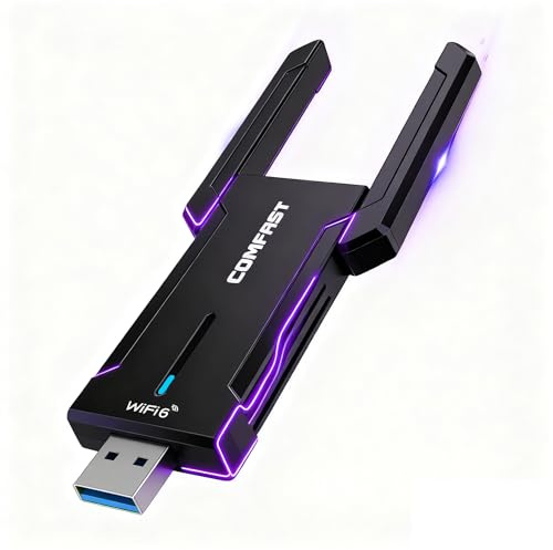 COMFAST Chiavetta WiFi - Adattatore USB WiFi 6 5400Mbps Tri-Band Adattatore USB Wireless con Doppia Antenna Alto Guadagno, OFDMA e MU-MIMO, WPA3, Plug and Play per Windows 10/11
