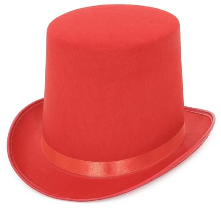 VMDVBNA Cylinderhatt trollkarlen ledd high hat polyster top platt röd svart jazz scenföreställningar av män kvinnor i stor storlek på karneval (röd)