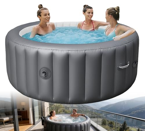 uppblåsbar bubbelpool, rund uppblåsbar spa, Max. temp. 40°C/104°F, Airflow 130 luftstrålar, 2-3 personer, uppblåsbar spa med värme, För uteplats, trädgård och utomhusområden 2-3people-100V