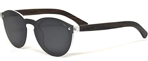 GOWOOD Holz Runde Sonnenbrille für Herren und Damen mit spezieller einteiliger schwarz polarisierter Linse
