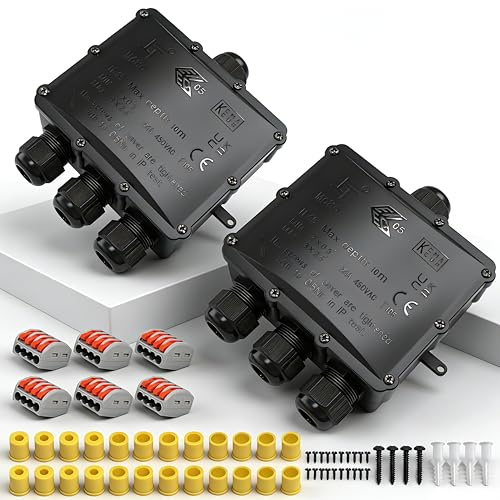 4 Wege Junction Box, IP68 Abzweigdose, HUYU wasserdichte Verteilerdose, Verbindungsdose Außen, Klemmdose mit M25, Klemmen, Elektrisches Kabel Wire Connector für Ø 4mm-14mm Kabeldurchmesser, 2 Stck.