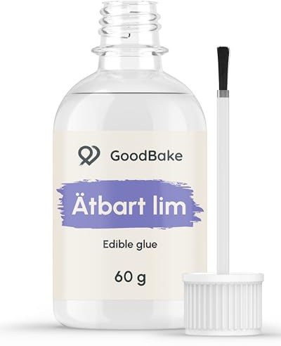 GoodBake Ätbart lim med pensel, livsmedelslim för tårtdekoration, bakning, fondant och marsipan, utan gelatin, veganskt och glutenfritt, transparent, torkar snabbt, god vidhäftning (60 g)