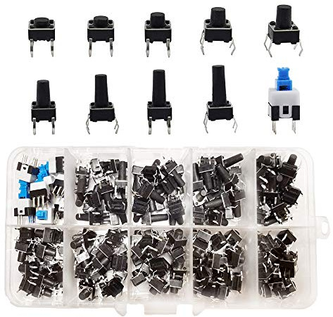 YIXISI 180 Stücke Taktilen Druckschalter, Taktiler Drucktastenschalter, Button Micro Tactile Switch (4 pin 6x6mm 7x7mm)
