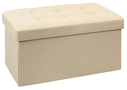 BRIAN & DANY Pouf Puff Pieghevole Stoccaggio Ottomano Poggiapiedi Sgabello Contenitore Cassapanca Pieghevole, Beige - Tessuto Come Lino, 76 x 38 x 38 cm