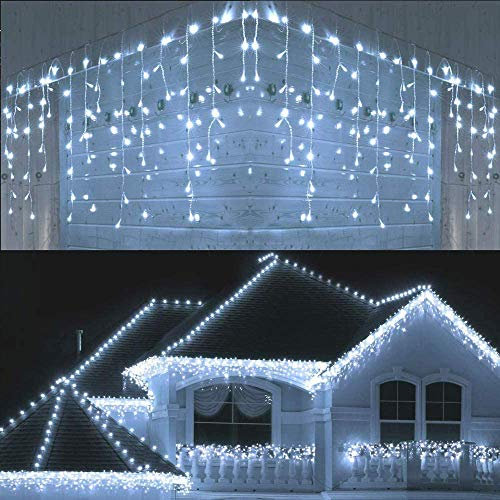 SHATCHI 240LEDs Cascada Carámbano Luces Navideñas 5m - Multifunción 8 Modos de Luz, Temporizador Cable Transparente Interior/Exterior Baja Tensión Conectable Impermeable Decoración Navideña