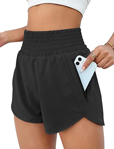 BMJL Women's Athletic Shorts High Waisted Running Short Pocket 2.5 Sporty Shorts Gym Elastic Workout Shorts(S,Black)