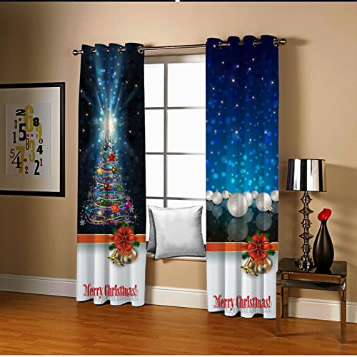 AMDXD Tenda Da Porta Interna, Tenda Per Interni Poliestere Blu Rosso Buon Natale E Campane E Albero Tende 264x183CM