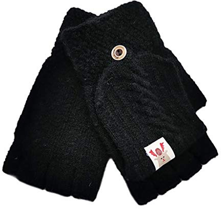 Fannyfuny Kinder Mädchen Jungen Halbfinger Handschuhe Fingerlose Fäustlinge Winter Fingerhandschuhe Strickhandschuhe Thermohandschuhe mit Klappe Über 12 Jahre alt