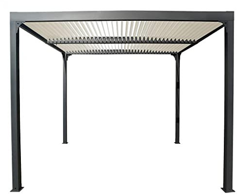 Habrita Pérgola bioclimática/Surf. 10,80 m2 / Techo hojas ovaladas color crudo - Alu