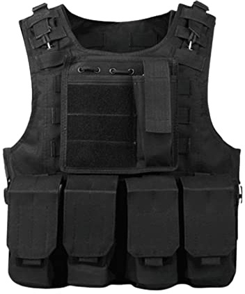 Maoiut taktisk vuxen airsoft stridsutbildning modulär militär justerbar kamouflageväst, Svart, one size