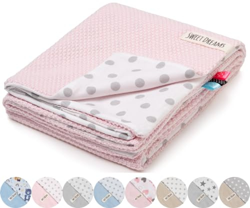 Mikos* Babydecke Leichte Baumwolle Kinderdecke ohne Füllung, Kindergarten Baumwolldecke für Mädchen, Junge, Neugeborenen Kinderwagen Babyschale Kuscheldecke 75x100 (1040) (Rosa/Graue Tupfen)