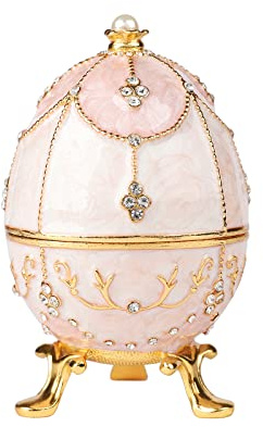 QIFU Hand Painted Easter Egg Figurine Trinket Box Hinged, Unique Gift for Family