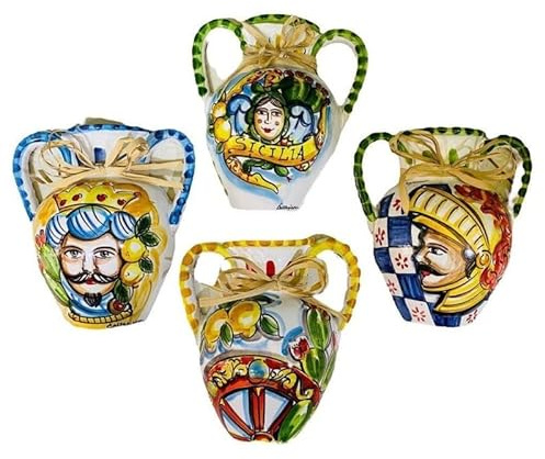 SICILIA BEDDA CAPACI Mezza Quartara/Anfora da Appendere, Ceramica Caltagirone - h 15 x 14 cm ca. (1Unità) Decoro Casuale
