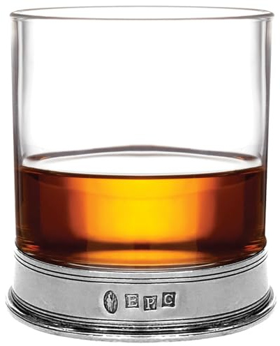 English Pewter Company Whisky Tumbler Glass with Pewter Base, Old Fashioned Heavy Design Personalised with Free Engraving [VG005]