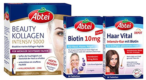 Abtei Beauty Kombipaket aus Abtei Beauty Kollagen 5000 + Abtei Biotin 10mg + Abtei Haar Vital Intensiv Kur