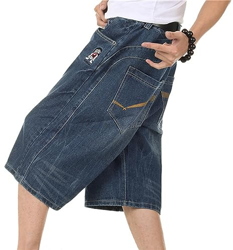 EGSDMNVSQ Short Jean pour Homme Baggy Jeans Short D'été Y2K Vintage Graffiti Print Short Brodé Hip Hop Jeans Teenage Boys Cargo Shorts