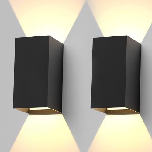 Kowanie LED Wandleuchte Innen Wandlampe Aussen - 2er Set Wandbeleuchtung | Aussen Außenwandleuchten Schwarz Up Down Außenbeleuchtung Außenlampe Wand 5W IP65 Warmweiß Wandstrahler für Hauswand Garten