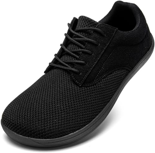 Oltyutc Barefoot Shoes Mens Trainers Wide Toe Box Trail Walking Minimalist Zero Drop Breathable Sport Outdoor Shoes All Black Mens Size 8 UK(Label Size:42)