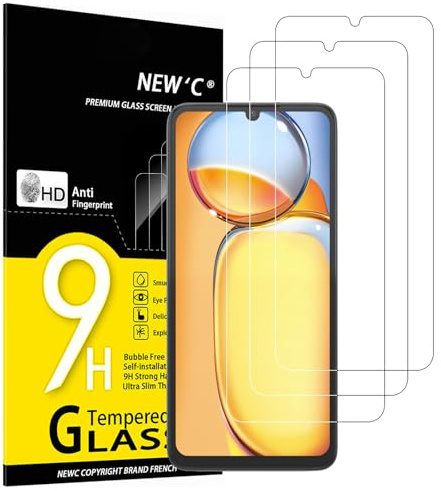 NEW'C 3 Piezas, Protector Pantalla para Xiaomi Redmi 13C 5G/4G, Xiaomi Poco C65, Cristal Templado Antiarañazos, Antihuellas, Sin Burbujas, Dureza 9H, 0.33 mm Ultra Transparente, Ultra Resistente