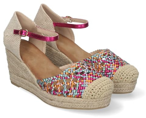 shoes&blues.es 84205 Sandalia de Cuna para Mujer, Comodas y Elegantes, Forrada de Yute, con Pala Calada, y Cierre de Hebilla. Multi Talla 41