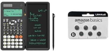 NEWYES Scientific Taschenrechner 417 Funktionen Engineering Calculator & Amazon Basics – LR44 Alkaline-Knopfzelle, 6 stück