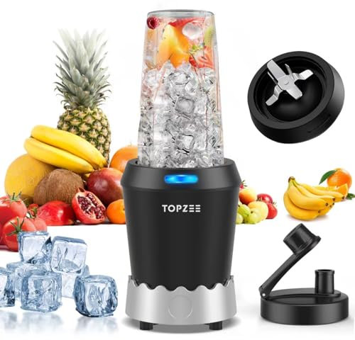 TOPZEE Personal Smoothie Blender, 1000W Single-Serve Blender with 24oz To-Go Cup, Twist-On Start/Stop, for Protein Shakes & Smoothies, Compact Countertop Blender, Black