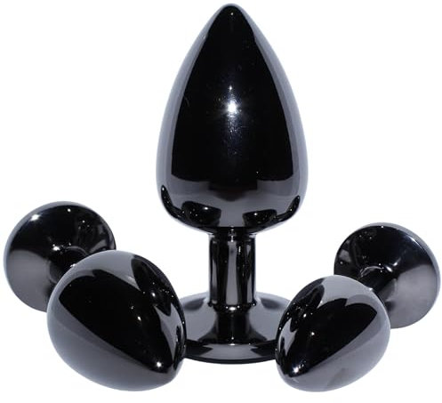 Plug Anal Aluminium pour Homme et Femme – Kit Débutant pour Couple – Stimulation Prostate et Anus – Sex Toy Discret et Élégant – Kit 3 plug - Couleur noir - P.O The Pleasure Objective