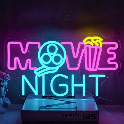 NOXET Movie Night Neon Schild, Rosa-Blau Neon Sign Film,Neon Licht Theater,Led Schild Dimmbar,Neon Schild Film-Buchstabe-Leuchtreklame für Kino Heimkino Privater audiovisueller Raum Movie Party