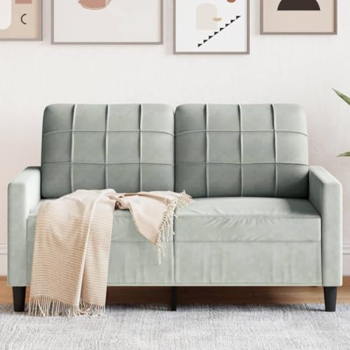 Willood 2-Sitzer-Sofa Polstersofa Doppelsofa für Wohnzimmer, Couch Loungesofa Metallgestell, Zweisitzer Samtsofa Sitzmöbel, Modern Hellgrau 120 cm Samt