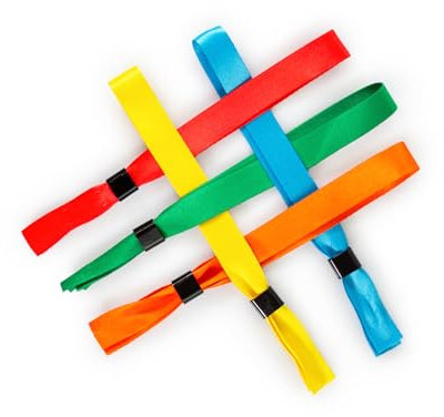 500 Wristco Variety Pack Stoff Event Armbänder - Kunststoffverschluss zur Verhinderung von Übertragung oder Wiederverwendung - Hochwertige Stoffarmbänder für Partyeintritt, Sommercamp,