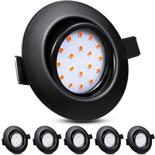 Wondlumi 6er Set LED Einbaustrahler Flach 27mm 5W 3000K Ø72-80mm Schwarz | Deckenleuchte Schwenkbar Warmweiß 450lm Metall LED Spots Wohnzimmer Schlafzimmer Küche 230V Flur Esszimmer Arbeitszimmer