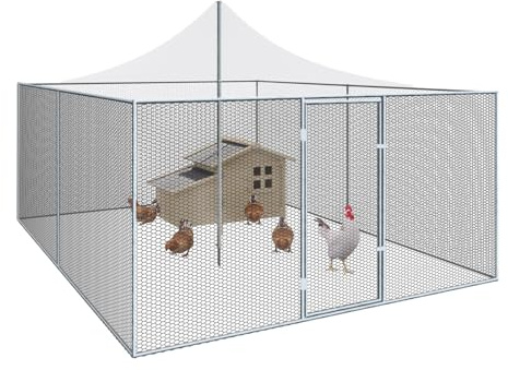 IDMarket - Voladera de 12m², jaula para aves 3x4M, parque con rejilla, techo con malla, acero galvanizado