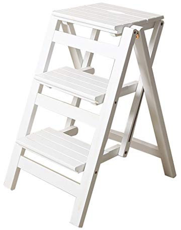 Escabeau pliant en bois 3 marches Tabouret de cuisine Multifonction Pliable Bureau Bibliothèque Blanc