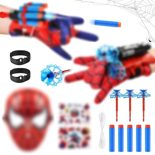RCYHCY 2 Stück Spider Launcher Handschuhe, Launcher Handschuh, Super Spider Launcher mit Maske und Aufkleber, Handgelenk Spielzeug Set, Spider Hero Handschuhe, Geschenk für Kinder Fans