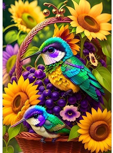 QQYRHN Hummingbird Diamond Painting Kits for Beginners Adults,5D SunflowersDiamond Art Kits, DIY Flowers Round Full Drill Diamond Dots Diamond Gem Art with Painting Kits for Home Wall Decor 12x16 Inch