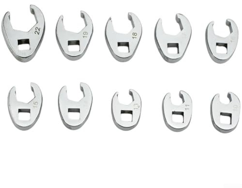Entgoinggo Set of 10 Metric Open End Spanner, Chrome Plated Flare Nut Wrenches for Loosening Or Fastening Nuts and Bolts