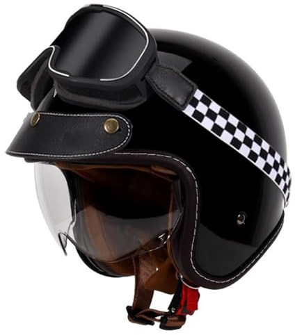 3/4 Rollerhelm Retro Motorrad Helm Jethelm Mit Doppelbrille Komfortfutter Vintage Chopper Helm Mit ECEDOT Zulassung Motorradhelm Halbschale Für Erwachsener Herren Damen