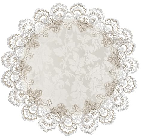 URROMA Tapete redondo de jacquard de encaje de tonos tierra neutros, tapete individual de ganchillo, juego de té, tapete decorativo para mesa de comedor, tocador, hogar, mesa de comedor, 23.5 pulgadas