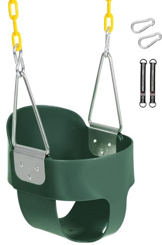 REDCAMP Baby Swing Seat with Coated Chains, Heavy Duty Kids High Back Bucket Swing with Tree Straps and Hooks for Outdoor, Playground, Backyard, Set Accessories by Domaker, Green