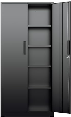 Bonusall 72 Storage Cabinet,2 Locking Doors & 4 Adjustable Shelves,Tall Cabinets,Heavy Duty Steel Cabinet for Home, Office, Warehouse, School (Black)