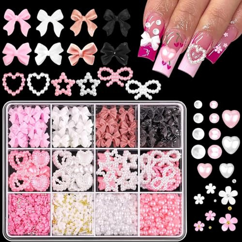 Barlone 3D Blume Schleifen Nail Charms Nägel, Harzblume 3D Rosa Bogen Charms für Nails Design, Nail Art Charms, Nagelcharms for Manicure DIY Crafts Jewelry Accessories