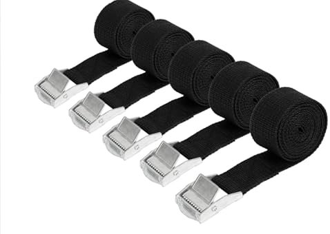 4 Pz Cinghie di Tensione, 2.5 M x 25 mm Cinghie a Cricchetto con Fibbia, Cinghie di Fissaggio a Cricchetto, Cinghia di Ancoraggio con Chiusura per Moto Auto Portabiciclette