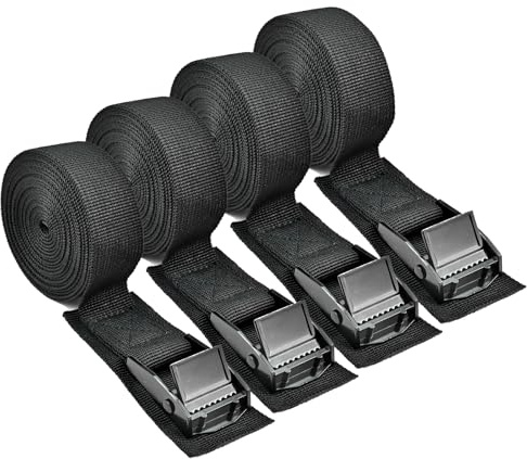 4 Stück Spanngurte Schwarz 2,5 M, 250 Kg Tragkraft, Gurte und Befestigungsgurte Set mit Schnalle Aus Zinklegierung, Spannung Schnellspanngurte für Autos, Camping Fahrradträger und MotorräDer