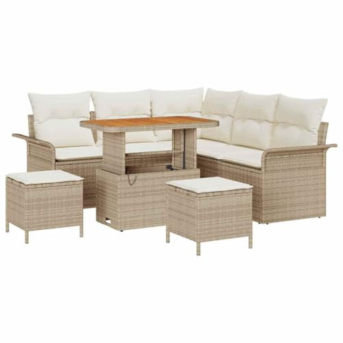 vidaXL Garten-Sofa-Set 8 pcs Beige Poly-Rattan, Garten und Terrasse, modernes Rattan-Sofa Set, leicht, UV-beständig, mit verstellbarem Tisch